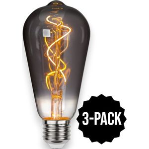 3-Pack | Druppel-Edison lamp - E27 - 3W - Super Warm Wit <2200K - Filament - Rookglas
