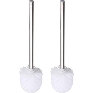 2 pieces toilet brush, stainless steel handle, long handle toilet brush, toilet brush, diameter 8 cm, interchangeable brush head (white)