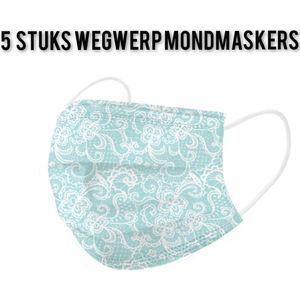Barok stijl wegwerp mondmaskers - Mintgroen- per 5 stuks