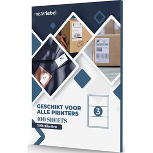 Zelfklevende A4 etiketten - 3 per vel - 210 x 99mm - 100 vel per pak - 300 Etiketten - DHL Verzendetiket Formaat