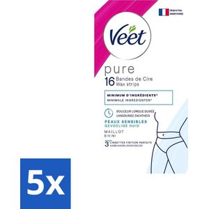 Veet Ontharingsstrips Bikinilijn Pure Gevoelige Huid 16 stuks per verpakking - Bulkverpakking - 5 stuks