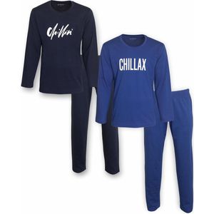 Aprox Heren Pyjama - Pyjama Set - DUO-PACK - Kobaltblauw & Grijs Melange - Maat L