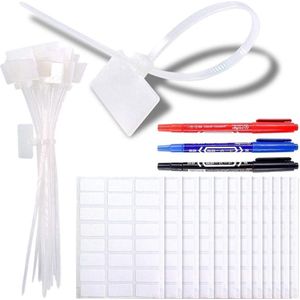 200 stuks 6 inch nylon kabelmarkeerbanden met markeerstiften en 288 witte zelfklevende kabellabels