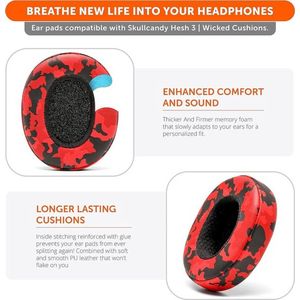 Extra Dikke Oorkussens voor Skullcandy Crusher/Evo/Hesh 3 Hoofdtelefoons - Verbeterde Duurzaamheid - Geluidsisolatie - Rood Camouflage
