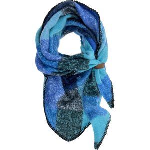 LOT83 Sjaal Iris - Vegan leren sluiting - Omslagdoek - Ronde sjaal - Blauw, lichtblauw, grijs - 1 Size fits all