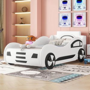 Plat bed - 90 x 200cm - zonder matras - modelautobed, autobed - kinderbed met opbergruimte onder het bed - wit