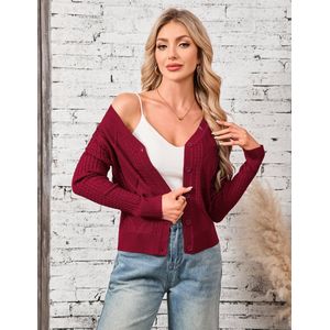 Dames Cardigan Elegante Lange Mouw Bolero V-hals Knoopsluiting Gebreide Cardigan Lichtgewicht Gebreide Jas Zwart S