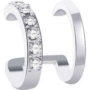 Fake Helix Zilver - Dubbel - Diamantjes - Nep Piercing - Klem Oorbel Oorpiercing - Nep Helix - Ringetje Zilver - Metaal