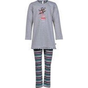 Woody pyjama meisjes/dames - beige mélange - wolf - 202-1-BLB-S/165 - maat 128