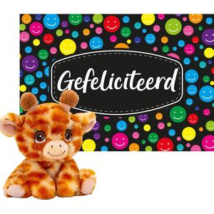 Cadeauset - A5 cadeaukaart Gefeliciteerd met giraffe knuffel - 16 cm