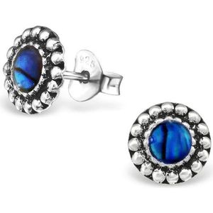 Aramat jewels ® - Geoxodeerde zilveren oorbellen schelp abalone blauw 8mm