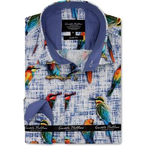 Heren Overhemden Lange Mouw - Slim Fit Overhemd Heren - Bird Art - Blouse Heren Volwassenen - Blauw