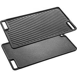 Grillplaat, gietijzer, grillpan, dubbelzijdig bruikbaar, hoogwaardige gietijzeren braadplaat voor vlees en kleine grillstukken, voor gasgrill, kolengrill en elektrische grill, 45,5 x 26 cm