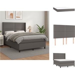 vidaXL Boxspringbed - Grijs kunstleren bed met verstelbaar hoofdbord - pocketvering matras en huidvriendelijk topmatras - 203 x 147 x 118/128 cm - Bed