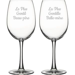 Rode wijnglas gegraveerd - 46cl - Le Plus Gentil Beau-père & La Plus Gentille Belle-mère