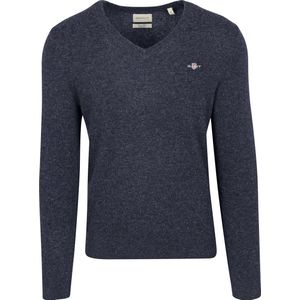 Gant Pullover V-Hals Woolblend Navy Melange - Maat 3XL - Heren - Pullovers