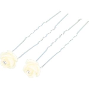 Haarsoires Haarspeld haarpinnen - Roos bloem strass steentje - Creme zilver - Set van 2 - Sierpinnen voor Opsteekkapsels - Hair Pins