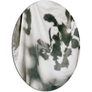 Dibond Ovaal - Schaduw Bladeren op Doek - 72x96 cm Foto op Ovaal (Met Ophangsysteem)