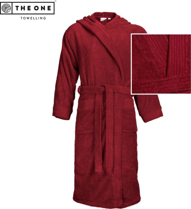 The One - Towelling Badjas - Burgundy - Zachte Kamerjas met Capuchon - Vocht Absorberend - 100% Gekamd Badstofkatoen