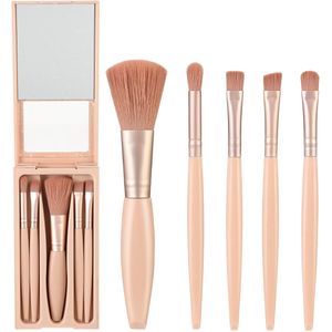 Set van 5 Professionele Makeup Borstels met Spiegel voor Foundation - Oogschaduw - Apricot