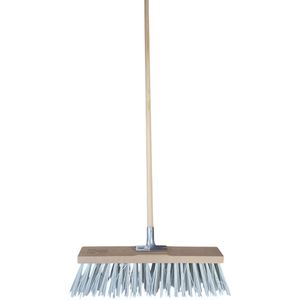 Sorex Straatbezem Rocky voor buiten gebruik - Kunstvezel kop 50 cm - wit - Houten steel 120 cm - metalen steelhouder