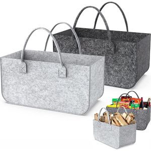 Zak brandhout vilt grijs met handvatten, 52 x 26 x 26 cm vilten tas, boodschappentassen, vilten tas, houten mand voor brandhout, speelgoed en kranten, vilten tas Shopper 35 L inhoud brandhout