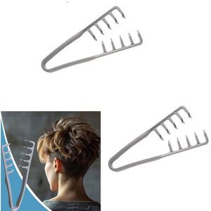 2-Stuks Fluffy Texture Comb - Haarstylingkam - Hoog Schedel Artefact - Ponystylingkam - Kam - Haarverzorgingskam - Kam met brede tanden - Lengte 20 cm - Krullend en dik haar - Geschikt voor dagelijkse styling, als cadeau - Grijs