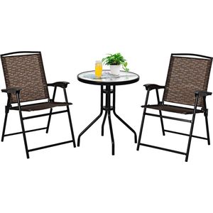 FURNIBELLA - 3 delige bistroset, balkonset, tuinmeubelset, terras gesprek set met 2 opklapbare stoelen, eetkamermeubelset voor binnen zowel buiten met ronde tafel voor achtertuin, tuin, zwembad