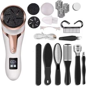 Elektrische Eeltverwijderaar met Stofzuigsysteem - 10 in 1 Pedicure Set - Waterdicht Voetvijl - 2 Snelheden - Eelt verwijderaar- Eeltschraper - USB Oplaadbaar - Wit
