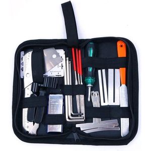 Gereedschap Kit voor Gitaarreparatie - 25 Stuks inclusief String Liniaal Gauge, Meetgereedschap, Hex Wrench, Bestanden, Toetsenbord Guard, Understring Radius Meters en Fret Rocker