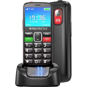Protectly® Senioren Telefoon 4G - SOS-Functie - Senioren Telefoon Grote Toetsen Met Kleur - Senioren Mobiele Telefoon - Senioren GSM - Oplaadstation - Simlockvrij - Nederlandstalig - Incl. Simkaart