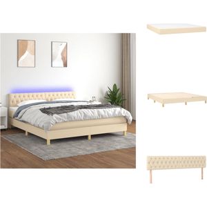 vidaXL Boxspring Bed - Crème - 203 x 180 x 78/88 cm - Verstelbaar hoofdbord - Kleurrijke LED-verlichting - Pocketvering matras - Huidvriendelijk topmatras - Inclusief montagehandleiding - Bed
