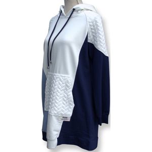 Dames mode - Hijab Kleiding - Dames Tuniek - Sweatshirt - Met hodie - Maat S/M - Kleur wit-blauw