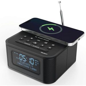 Draadloze Bluetooth Nachttafelklok met USB Oplader, DAB+ en FM Radio, Groot Dimbaar LCD Display, Dubbele Wekker met Snooze en Slaapfunctie