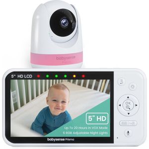 5 inch HD-video babyfoon met camera en audio - Gedeeld scherm, nachtlampje, babygeluidsmachine zonder wifi