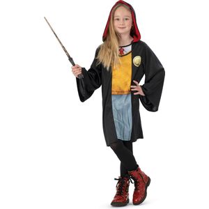 Funny Fashion - Harry Potter Kostuum - Hermelien IJverige Student Van De Magieschool - Meisje - Blauw, Geel, Zwart - Maat 140 - Carnavalskleding - Verkleedkleding