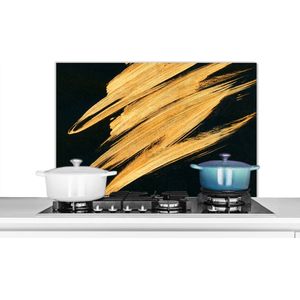 Spatscherm keuken 90x60 cm - Kookplaat achterwand Goud - Verf - Strepen - Luxe - Abstract - Muurbeschermer - Spatwand fornuis - Hoogwaardig aluminium