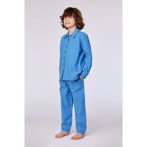 Woody pyjama jongens/heren doorknoop - blauw geruit - 252-10-QWA-W/953 - maat 128