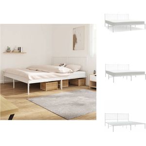 vidaXL Bedframe White Metal - 219 x 187 x 90.5 cm - Robust Construction - Bed