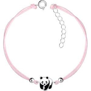 Joy|S - Zilveren panda bedel armband - pandabeer bedel sterling zilver 925 - roze koord - th92