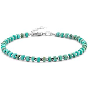 YO&NO - Kralenarmband turquoise -  4,0 mm -  23 cm - Zilver gerhodineerd