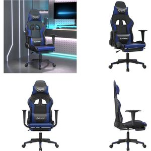vidaXL Gamestoel met voetensteun kunstleer zwart en blauw - Gamingstoel - Gamingstoelen - Televisiestoel - Racingstoel