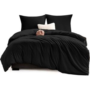 Beddengoed 155 x 220 cm, zwart, 3-delig met 2 kussenslopen 80 x 80 cm, zachte dekbedovertrekken van 100% microvezel, antraciet beddengoedset, 155 x 220 cm, met ritssluiting