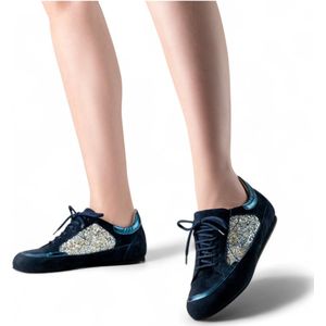 Werner Kern Carol Danssneakers voor Dames - Blauw met Zilveren glitter elementen - Suede zool - Verwisselbaar voetbed - Swing, Salsa, Bachata, Training en Jazzdans - Werner Kern - Zilver Blauw - 40