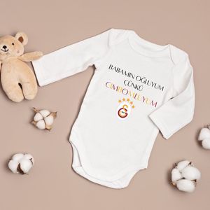 Baby romper met je favoriete turkse voetbalclubs Fenerbahce - Galatasaray - Besiktas - Trabzonspor - Maat 80 lange mouwen - Baby aankondiging