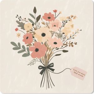 Muismat XXL - Bureau onderlegger - Bureau mat - Bloemen - Quote - Beige - Lint - 60x60 cm - XXL muismat