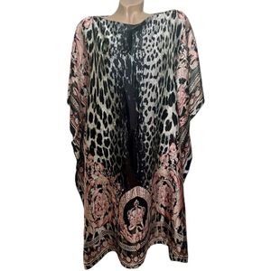Kaftan -Tuniek - Jurk - Satijn van Viscose - Zijde Onesize 38-48 roze/grijs