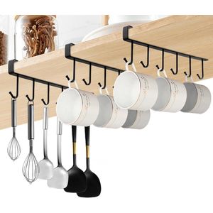 Koffiekopjeshouder-mokkenhouder-3 stuks kastinzet bekerhouders haken zonder boren voor 12 kopjes-zwart