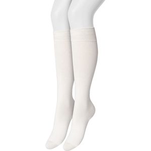 Bonnie Doon Dames Kniekousen Off White maat 39/42 - 2 paar - Knie Kousen - 2-pack - Multipack - Uitstekend draagcomfort - Cotton Knee High - Zakt niet af - Effen - OEKO-TEX - Crème - Ecru - Gebroken Wit - Off White - OL834302.110