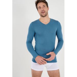 Damart - T-shirt met V-hals en lange mouwen fijn ribgebreid Thermolactyl Sensitive - Heren - Blauw - (86-93) S